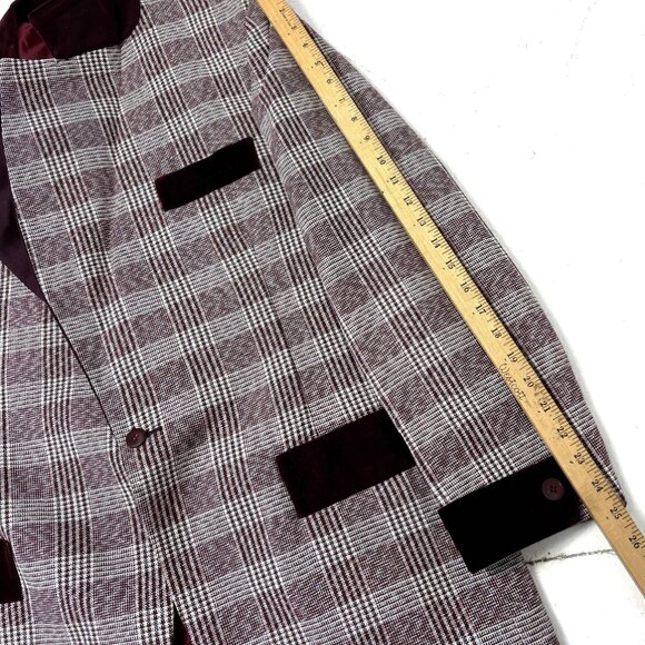After Six Burgundy Silver Plaid Brocade Tuxedo Prom Formal Jacket Vintage 70’s - Picture 13 of 14